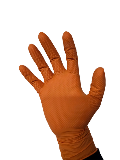 NYTRASHIELD Stealth Grip Orange Nitrile Gloves - Diamond Textured Heavy Duty Disposable Gloves