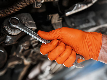 NYTRASHIELD Stealth Grip Orange Nitrile Gloves - Diamond Textured Heavy Duty Disposable Gloves